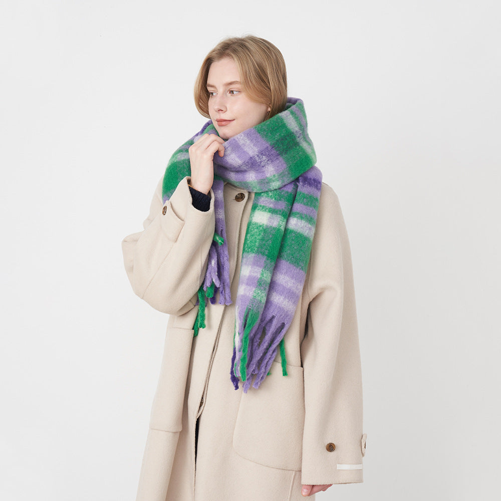 Classic Plaid Scarf Cozy Warm Fringed Neck Wrap