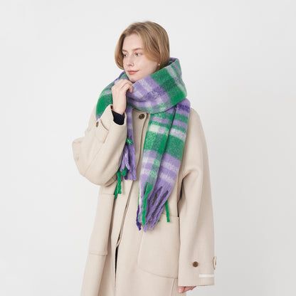 Classic Plaid Scarf Cozy Warm Fringed Neck Wrap