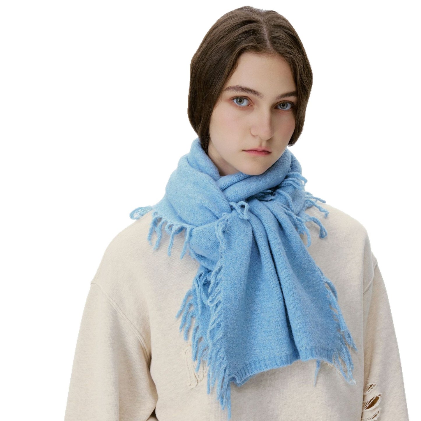 Solid Color Knitted Fringe Scarf for Men and Women