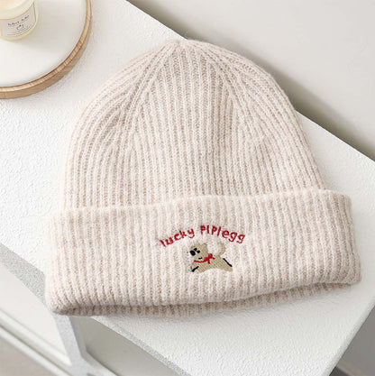 Cute Dog Embroidered Knit Hat Cozy Earflap Beanie