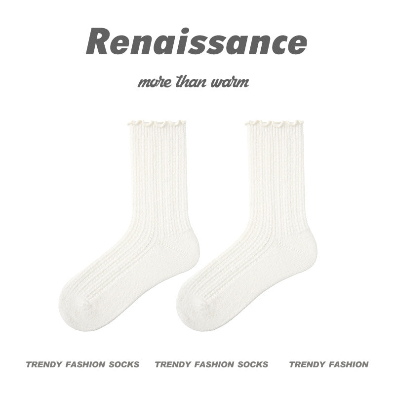 Mid Calf Wool Blend Socks Renaissance Lace Fleece Lined