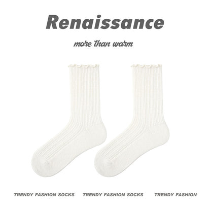 Mid Calf Wool Blend Socks Renaissance Lace Fleece Lined