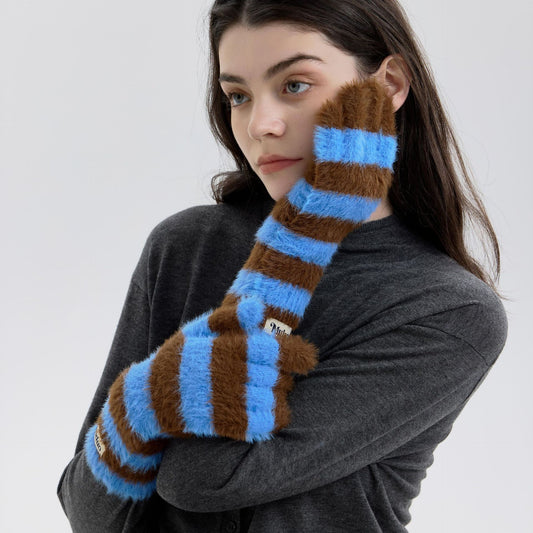 Trendy Striped Knit Fingerless Gloves for Women