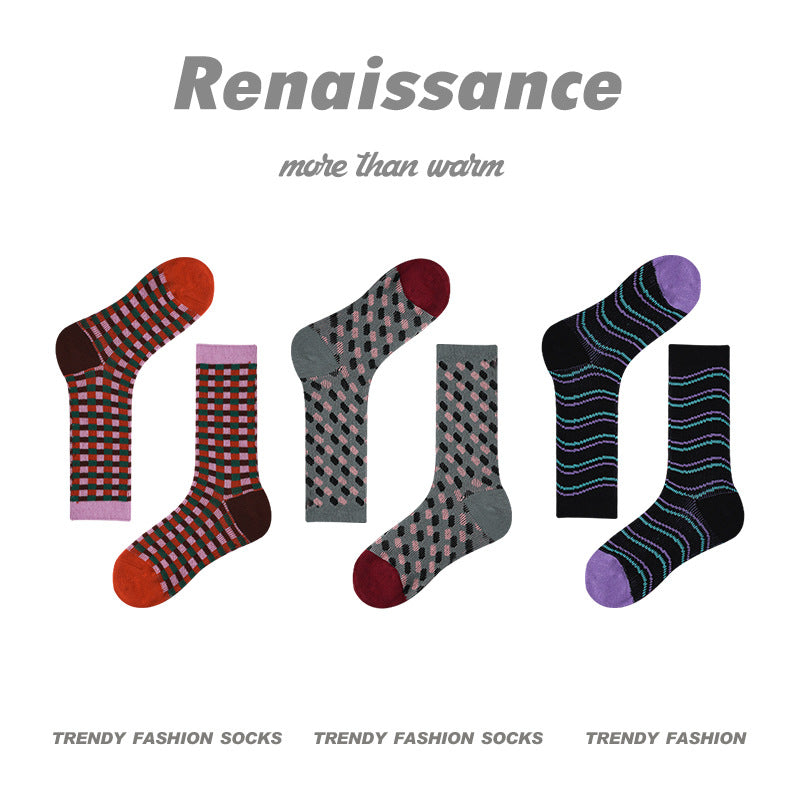 Mid Calf Vintage Gradient Cotton Socks