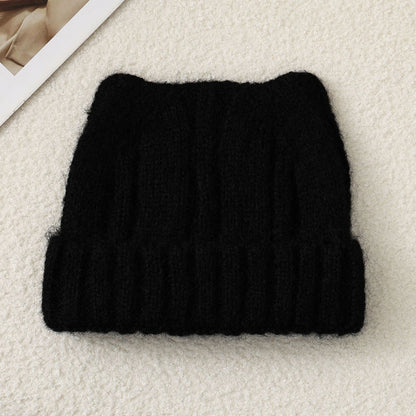 Cute Cat Ear Solid Color Knitted Beanie Hat for Women
