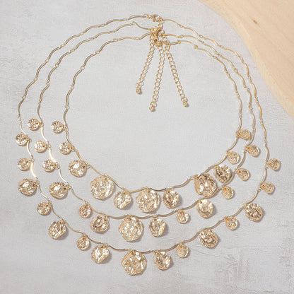 Layered Geometric Circle Pendant Necklace Retro Street