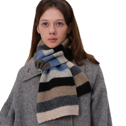 Knitted Color Block Striped Scarf for Women - Cozy Casual Design