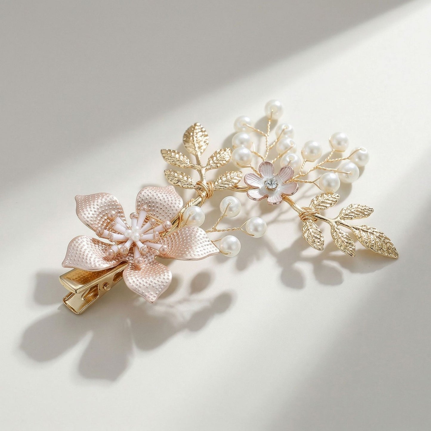 Elegant Floral Hair Clips with Pearl and Rhinestone Accents