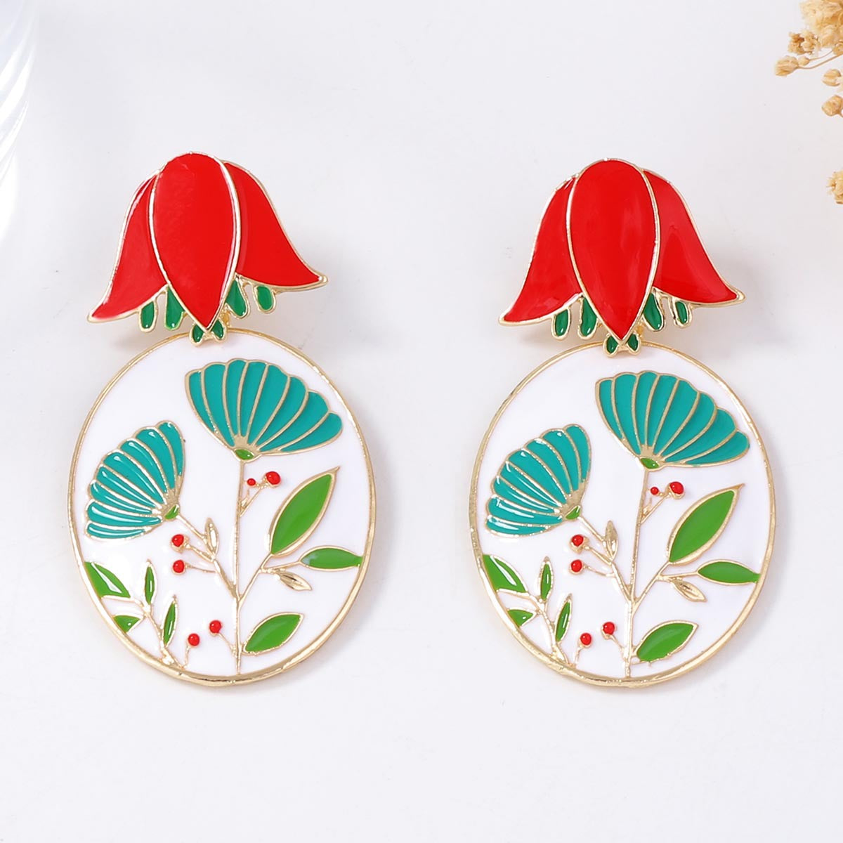 Earrings 3D Floral Enamel Drop Zinc Alloy Vintage Chic