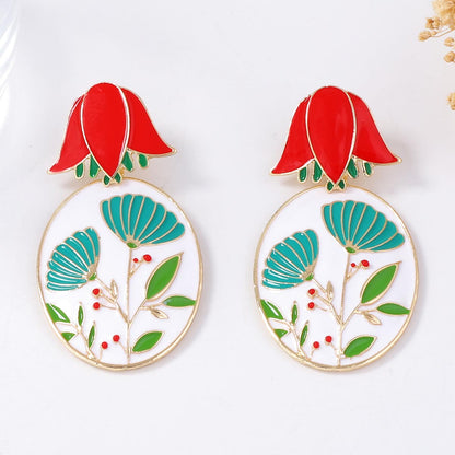 Earrings 3D Floral Enamel Drop Zinc Alloy Vintage Chic