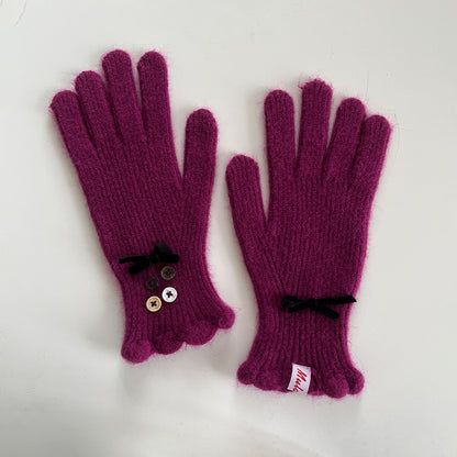 Elegant Touchscreen Knit Gloves with Bow Design