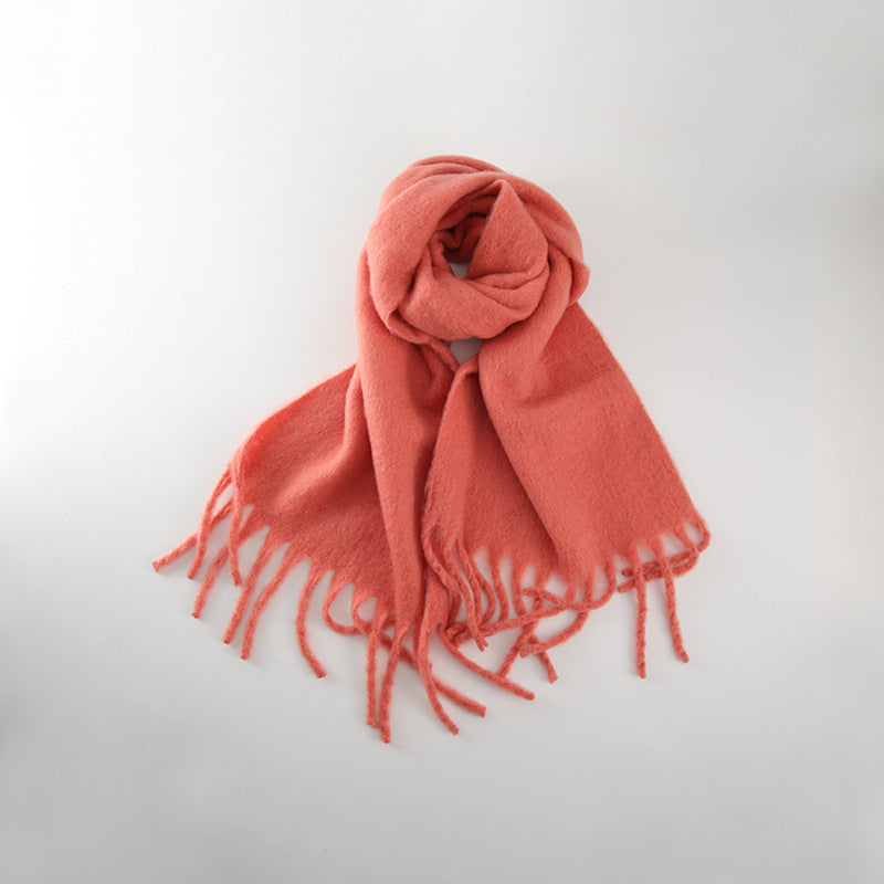 Chic Solid Color Faux Cashmere Scarf With Tassels for Women