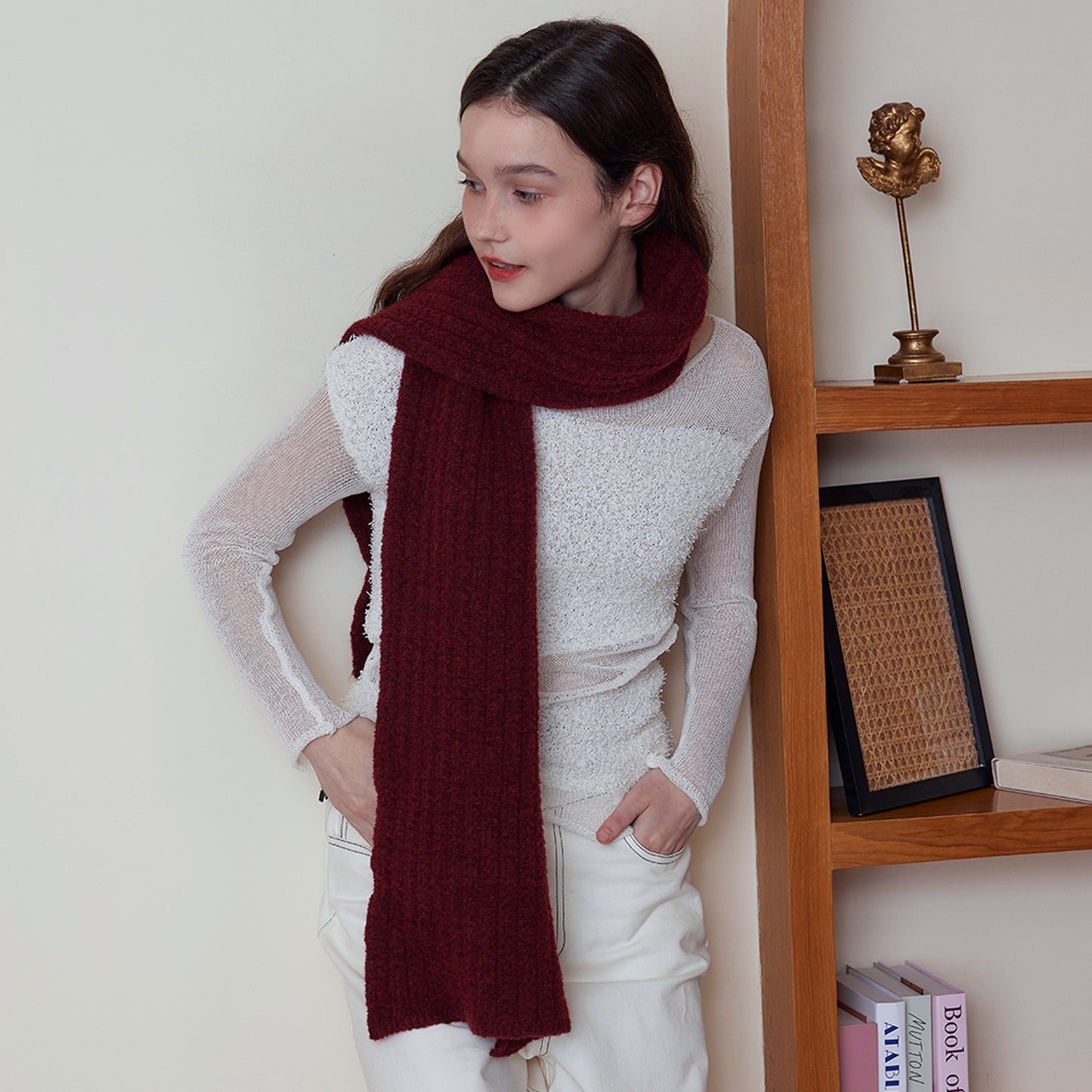 Plain Color Wool Knit Scarf Stylish Warm Unisex Winter Cozy Scarf