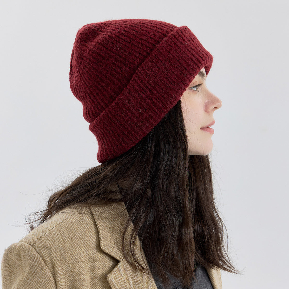 Women's Double-Layer Knitted Hat with Wool - Warm, Stylish, and Versatile