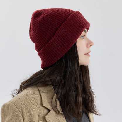 Women's Double-Layer Knitted Hat with Wool - Warm, Stylish, and Versatile