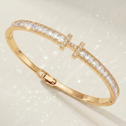 High-End Zirconia Stone Bangle with Nail Design for Weddings and Parties