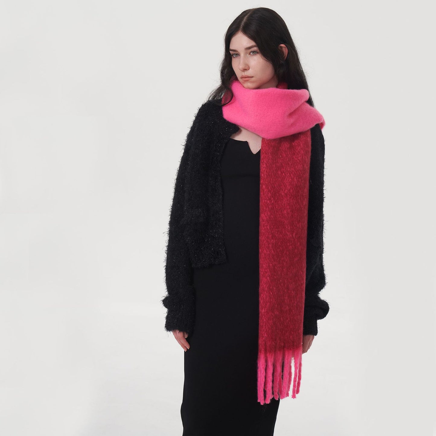 Color Block Warm Scarf Soft Chenille Shawl for Women