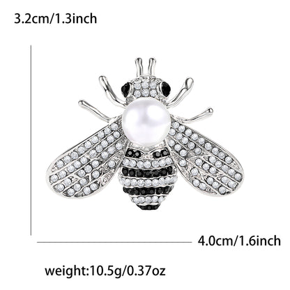Trendy Alloy Rhinestone Bee Brooch Pearl Pin for Women's Blazer