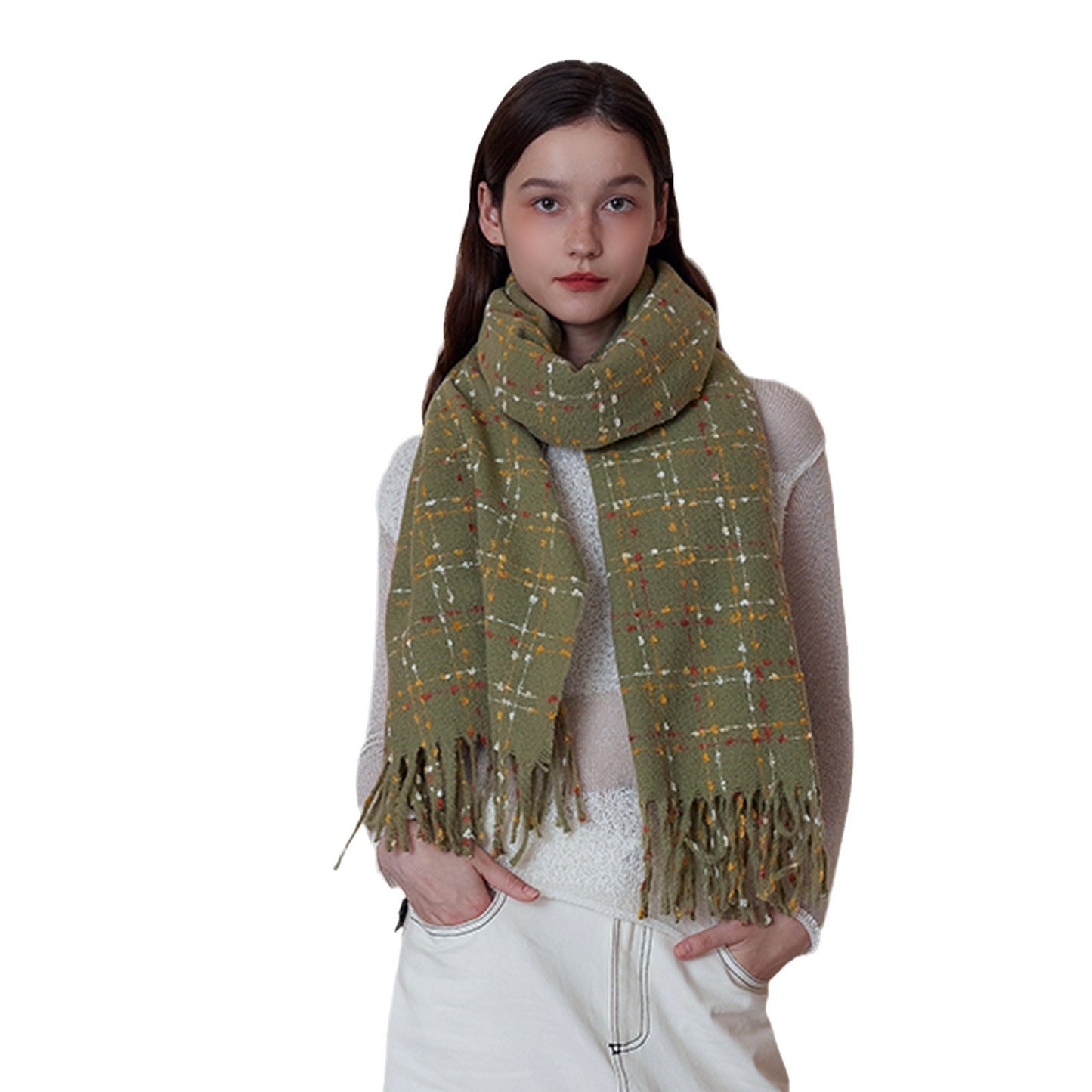Chic Warm Plaid Scarf with Fringes for All Seasons