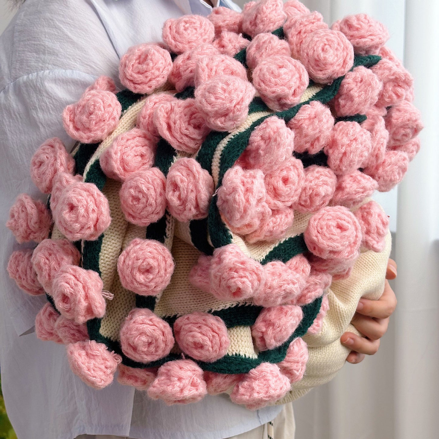 Handwoven Rose Bouquet Blanket Soft Plush Throw for Office Napping