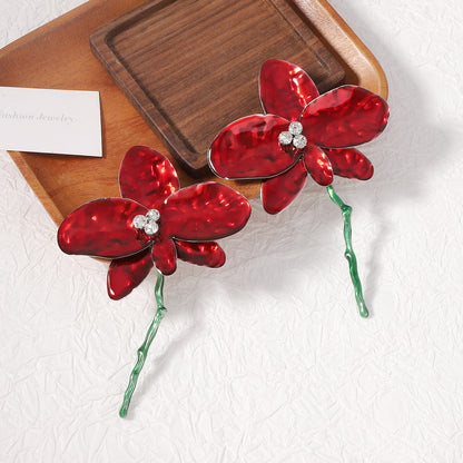 Statement Enamel Flower Dangle Earrings Resort Chic
