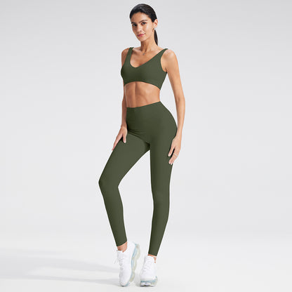 Women’s Yoga Set Deep V-Neck Sports Bra and Leggings
