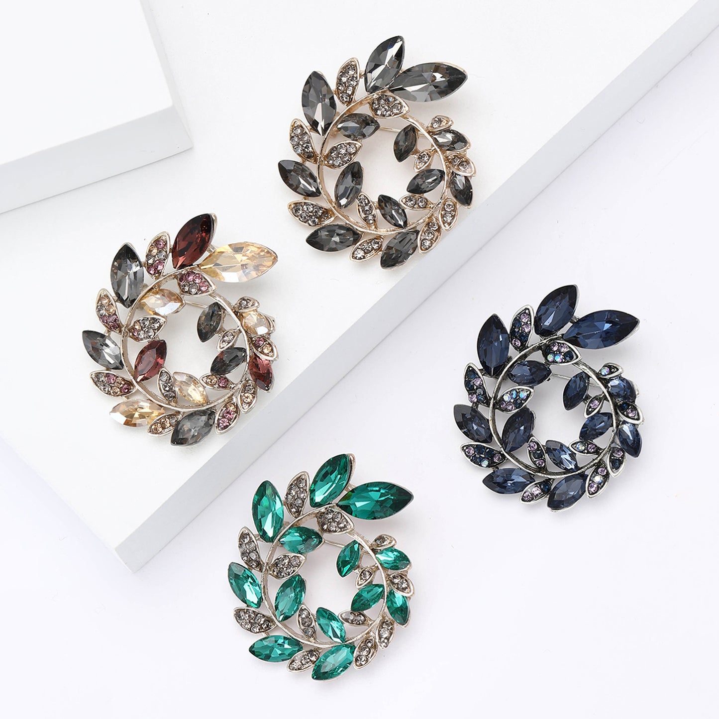 Fashionable Crystal Olive Branch Brooch for Women