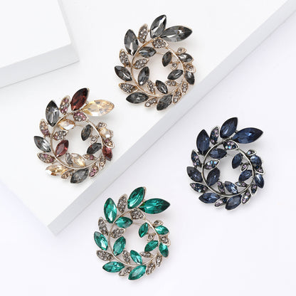 Fashionable Crystal Olive Branch Brooch for Women
