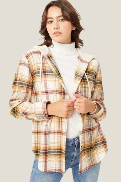 Hooded Plaid Sweatshirt Casual Outerwear