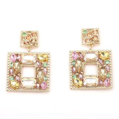 Earrings Geometric Square Colorful Rhinestone Statement