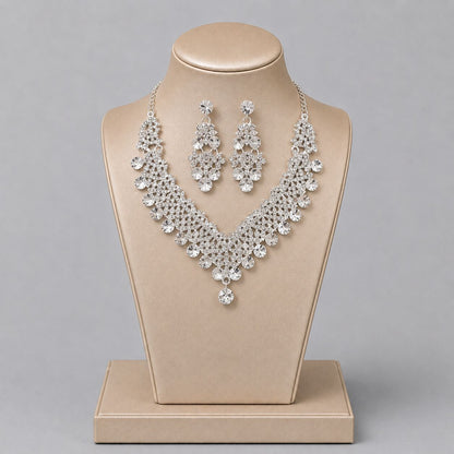 Retro Alloy Rhinestone Jewelry Set Elegant Necklace and Earrings for Evening Wear