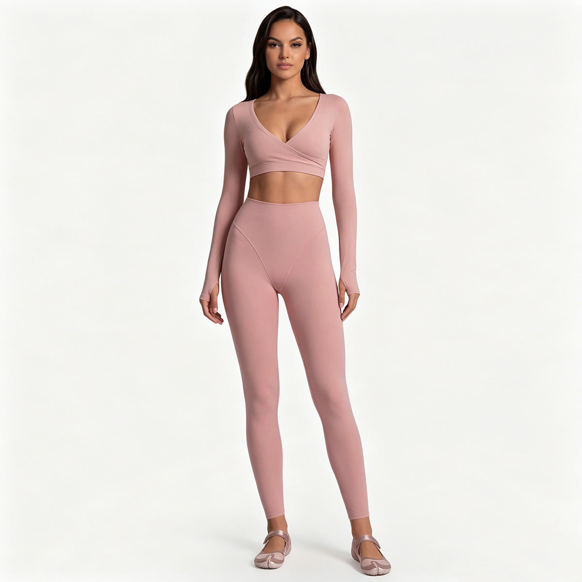 Long Sleeve Cross-Back Workout Skirt Set Women Ballet Style Yoga Outfit