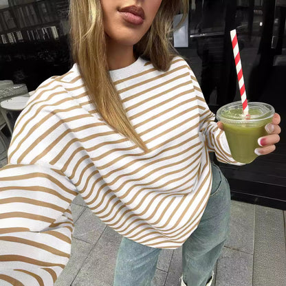 Colorful Striped Crew Neck Loose Sweatshirt for Women