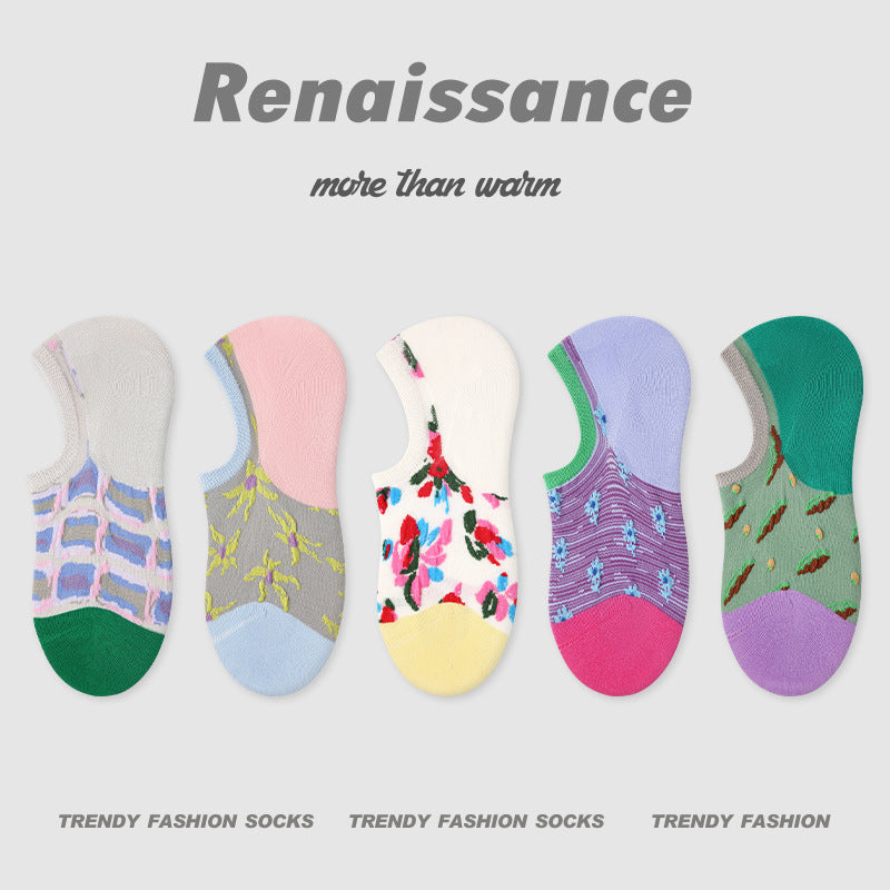 Renaissance Vintage No Show Grip Cotton Socks