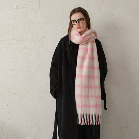 Designer Plaid Wool Scarf Soft Warm Fall Winter Wrap for Women