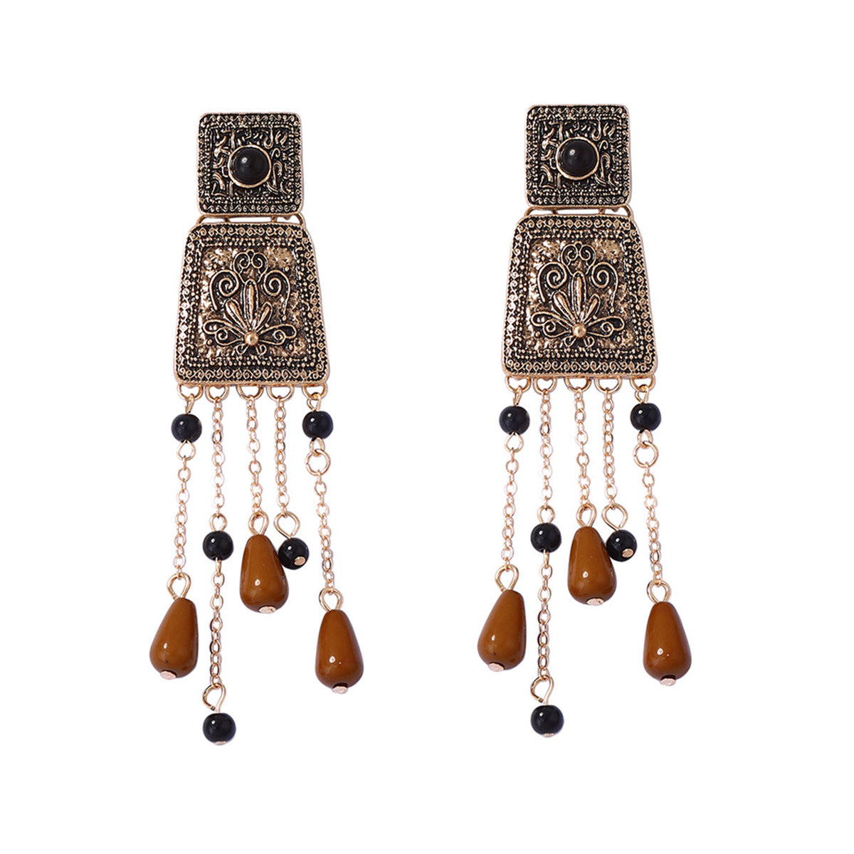 Long Tassel Geometric Floral Alloy Bohemian Earrings