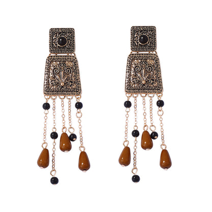 Long Tassel Geometric Floral Alloy Bohemian Earrings
