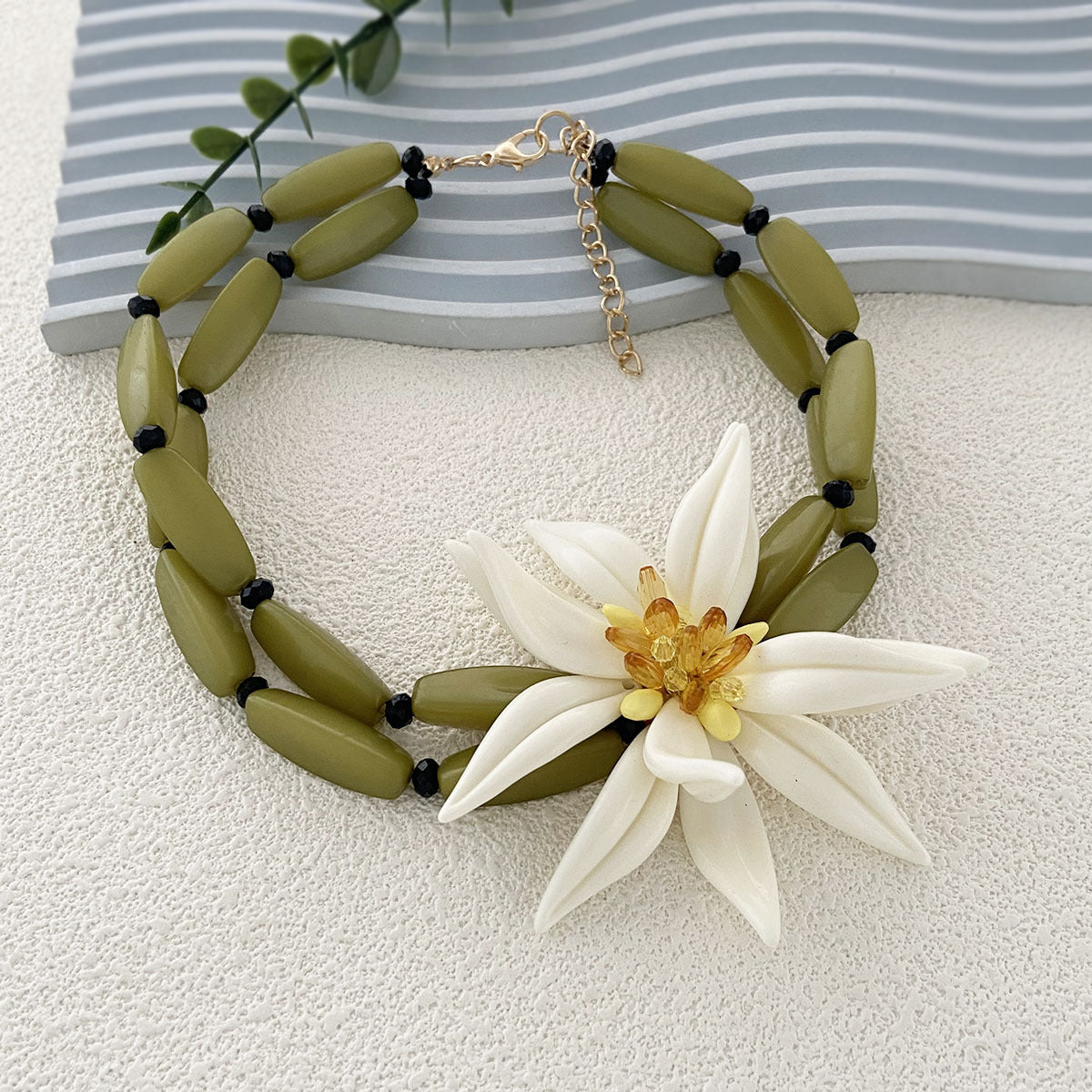 Necklace Floral Double Layer Bamboo Link Statement