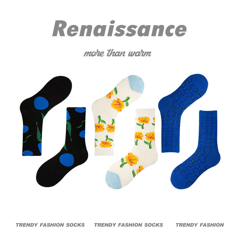 Mid Calf Vintage Gradient Cotton Socks