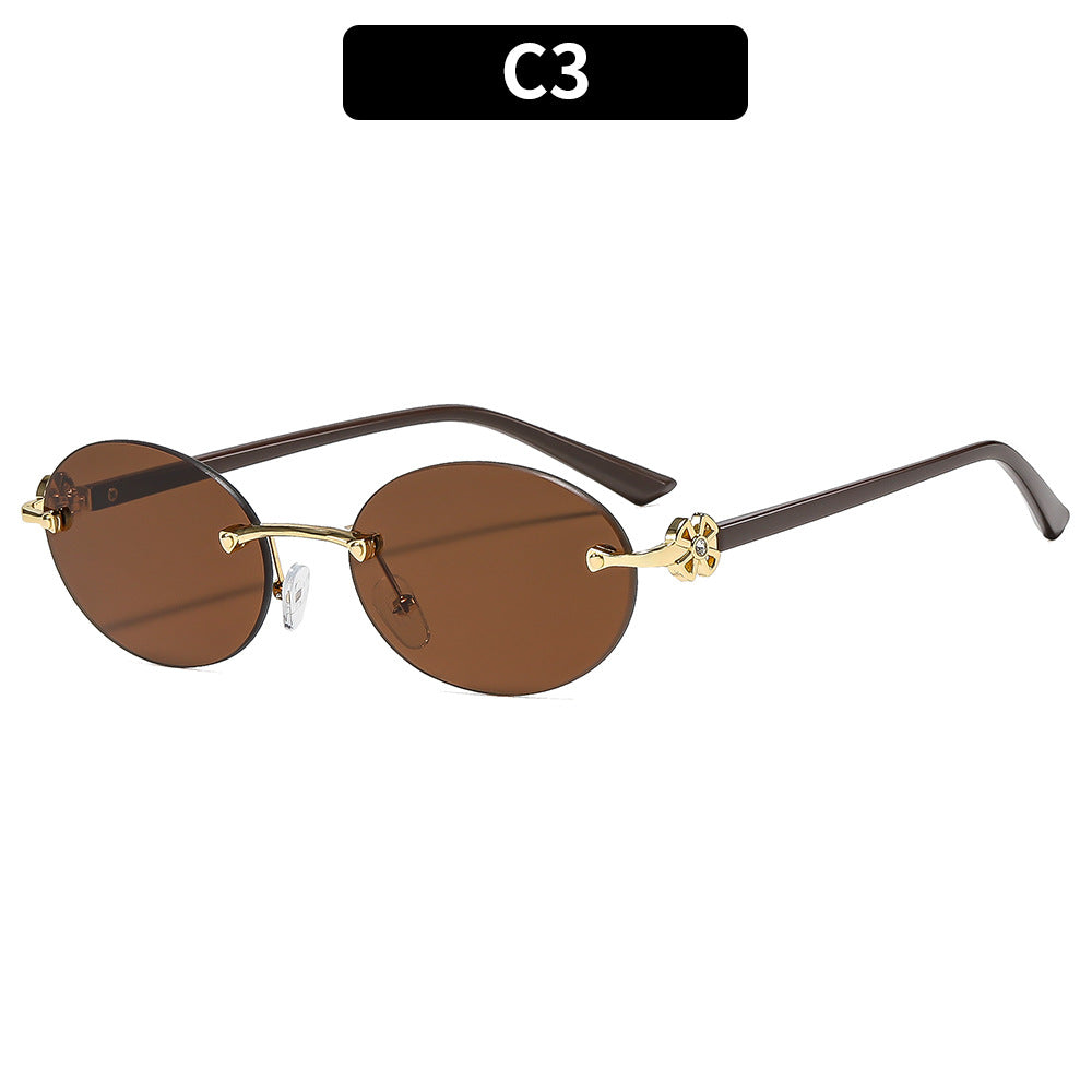 Oval Rimless Fashion Sunglasses UV400 Protection for Outdoor Activities
