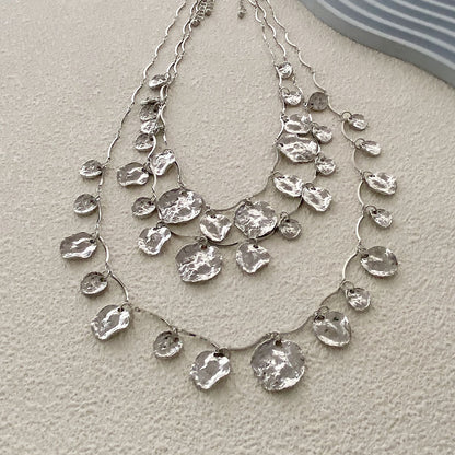 Layered Geometric Circle Pendant Necklace Retro Street
