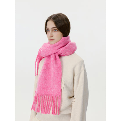 Solid Color Fringed Scarf Stylish Warm Neck Wrap
