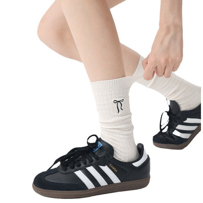 Renaissance Embroidered Bow Cotton Mid Calf Socks