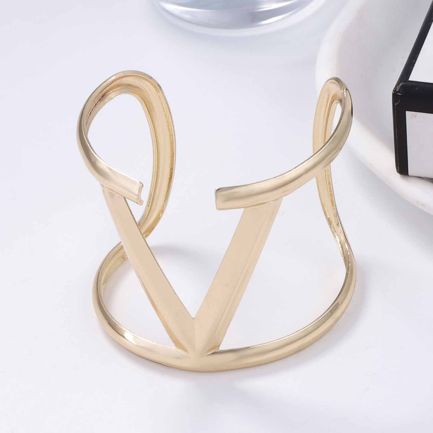 V Shaped Open Cuff Bracelet Sleek Metal Adjustable Chic