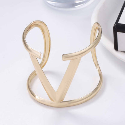 V Shaped Open Cuff Bracelet Sleek Metal Adjustable Chic