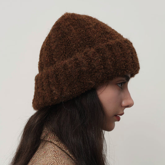Vintage Warm Thick Knit Beanie with Contrast Color for Women