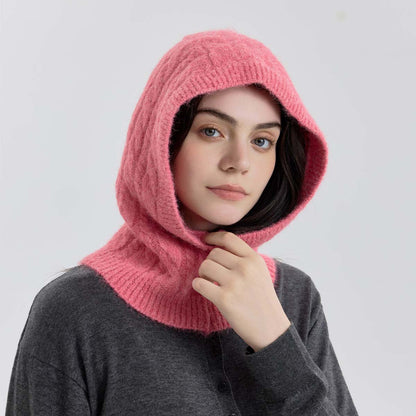 Handmade Wool Blend Knit Beanie with Neck Warmer for Women