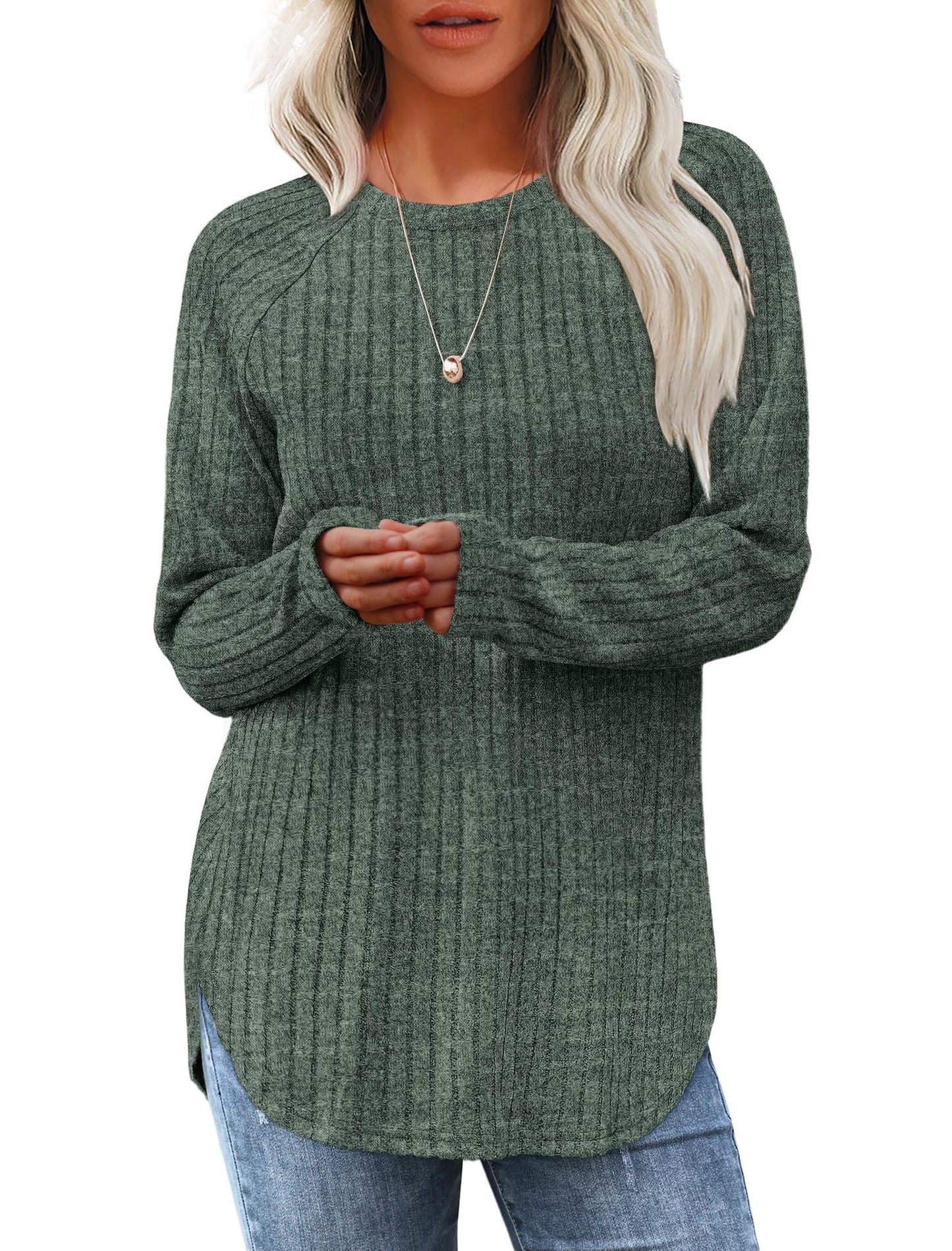 Loose Fit Round Neck Top with High-Low Hem