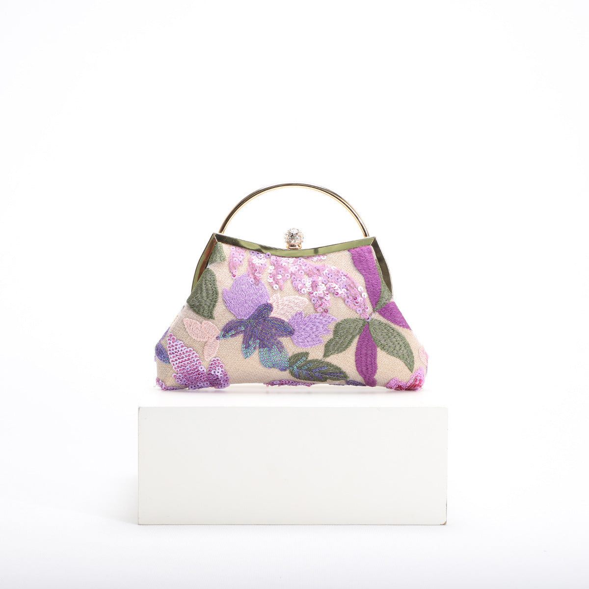 Elegant Shell Clutch Bag with Embroidery and Sequins