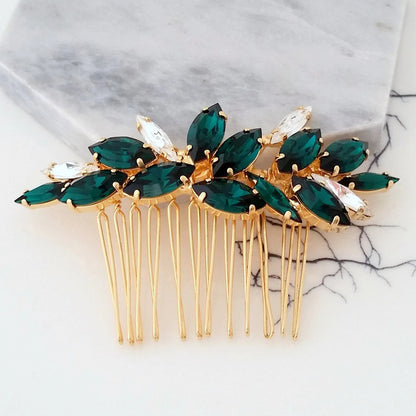 Green Glass Bridal Hair Comb Wedding Hairpiece